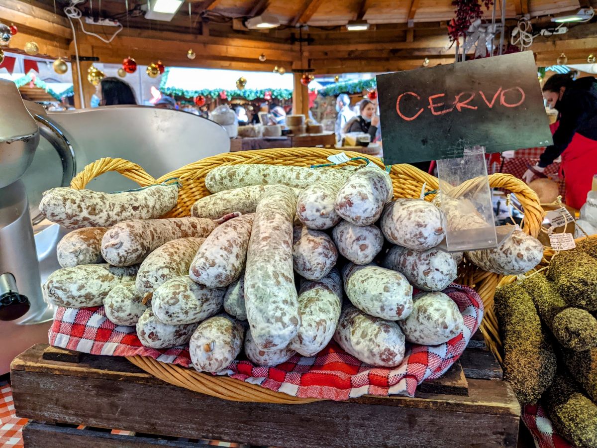 A plate of Cervo (deer) sausage for sale