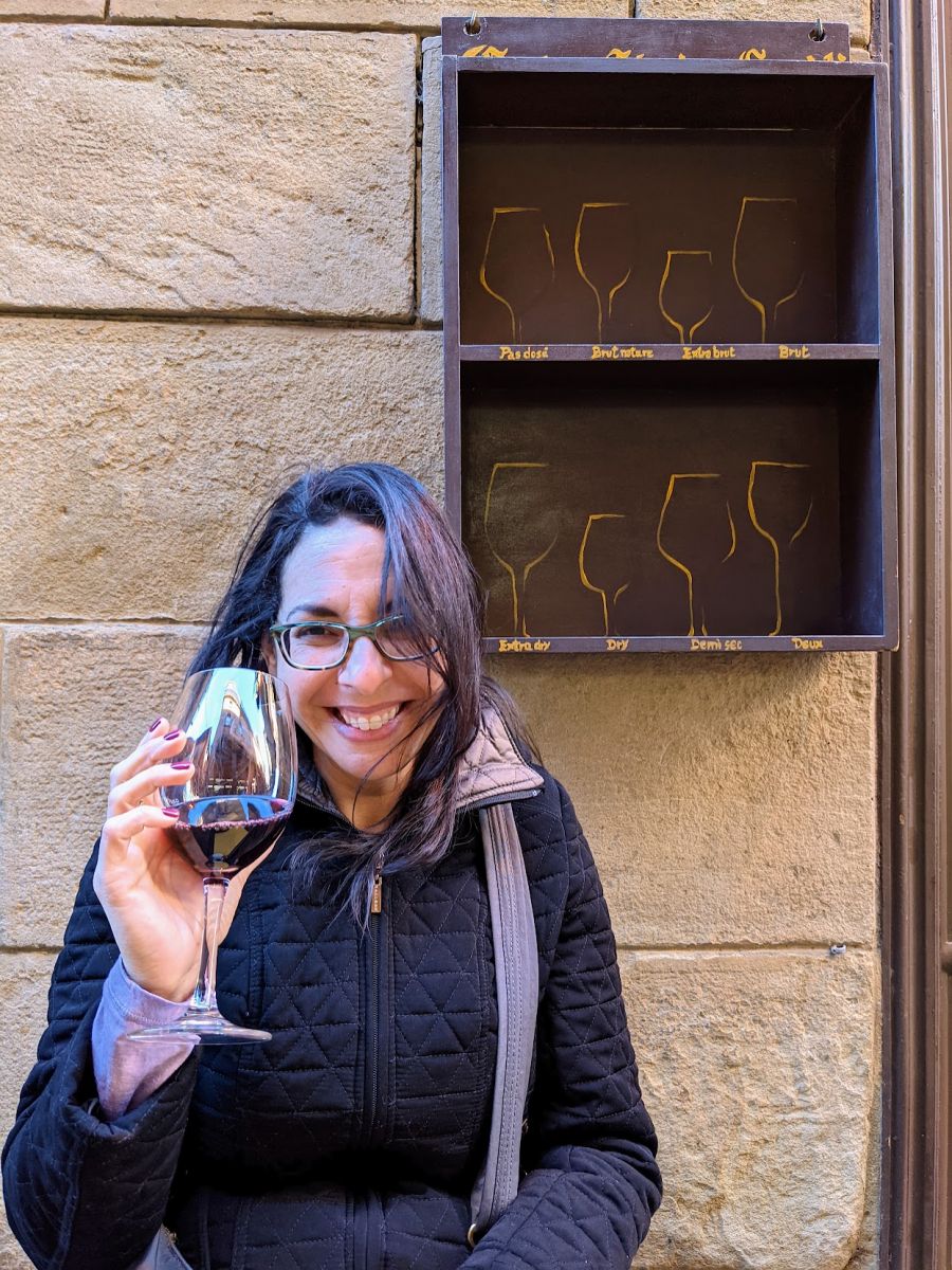 Teresa enjoying a glass of wine
