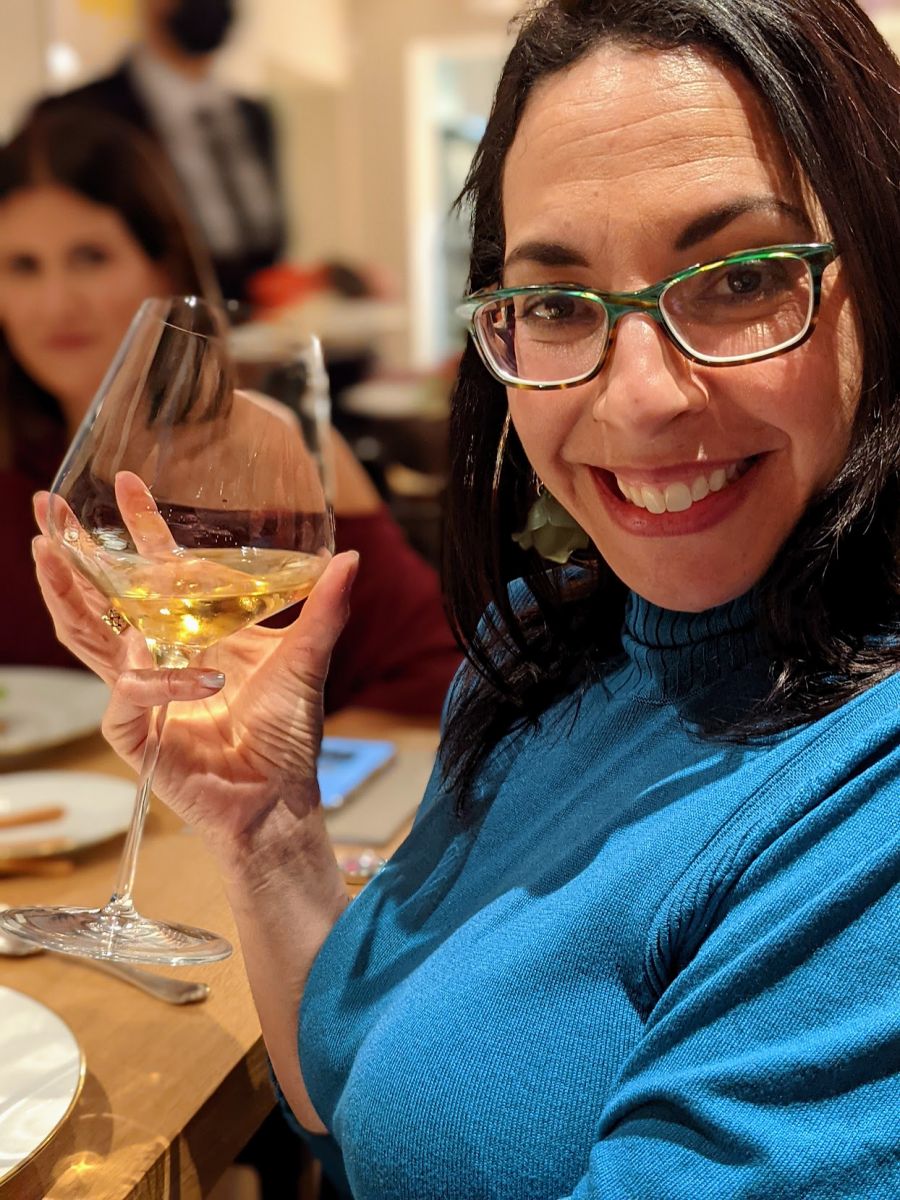 Teresa enjoying some wine