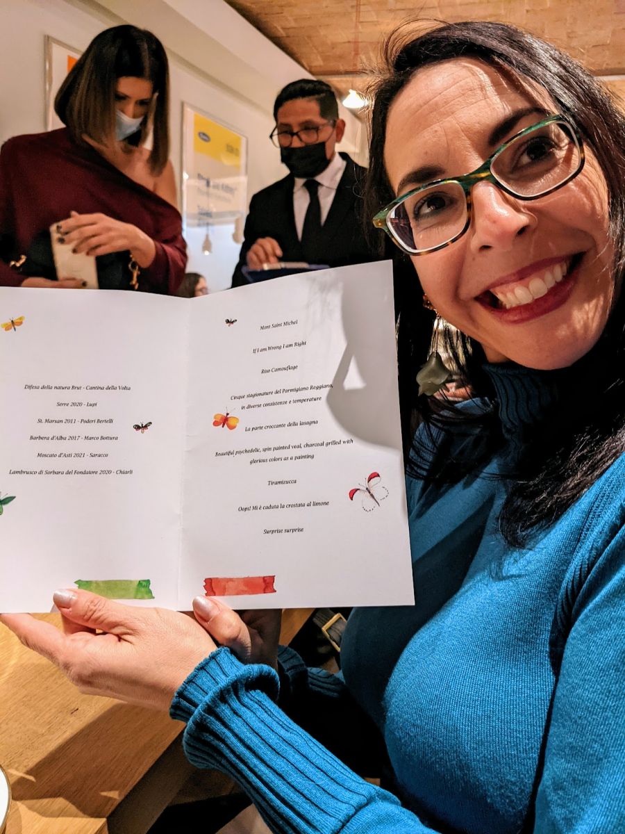 Teresa showing off the menu