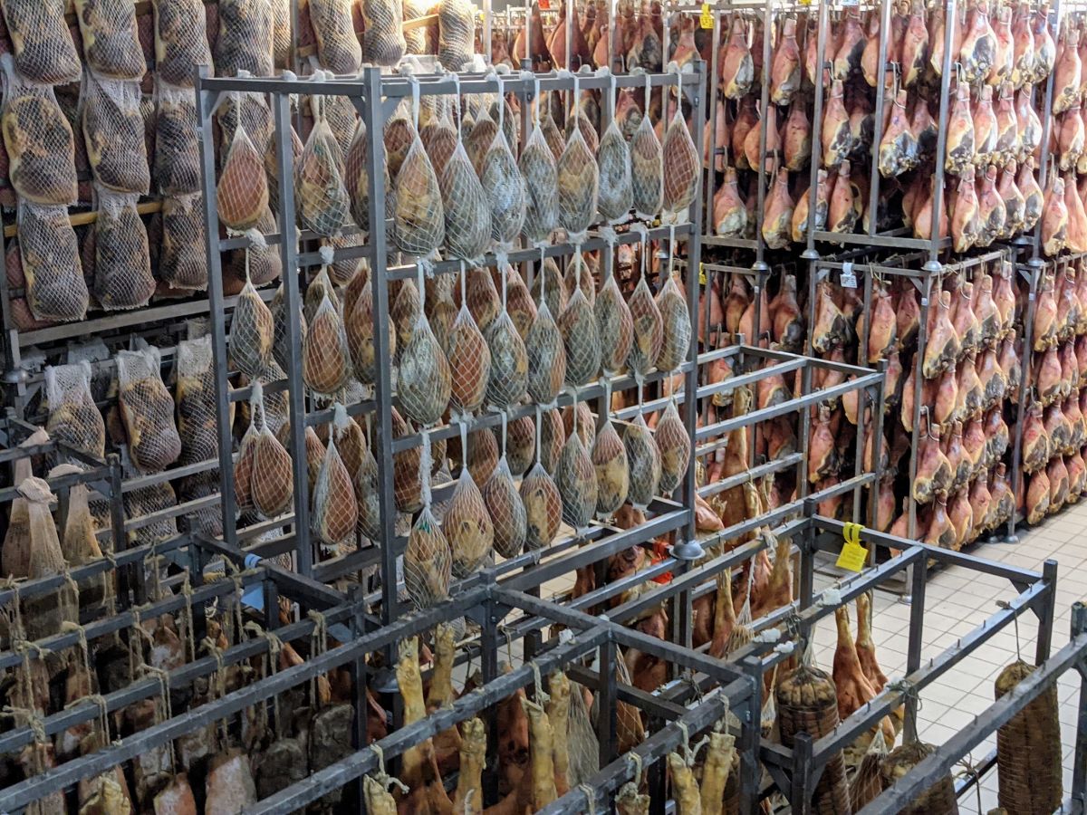 Rows and rows of prosciutto