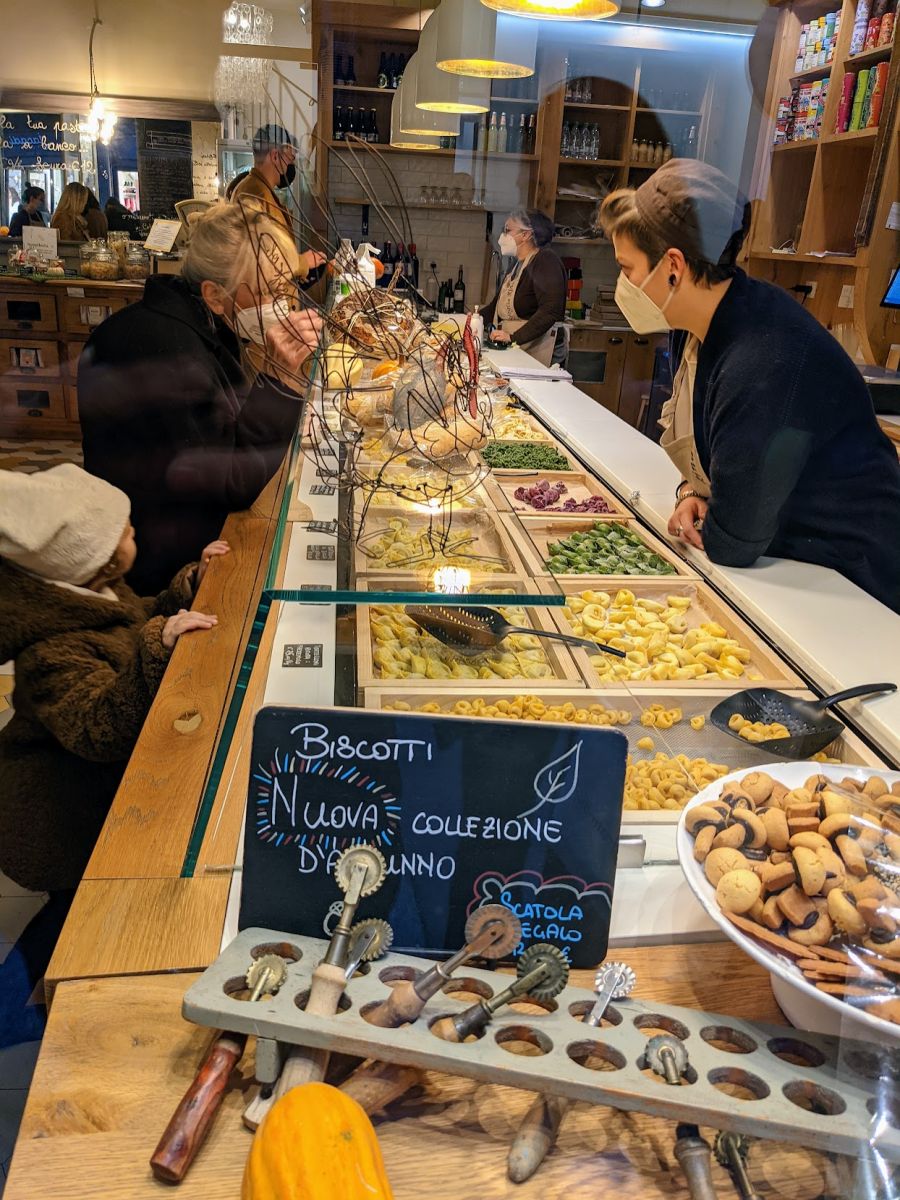 The fresh pasta counter in the store part of Sfoglia Rina