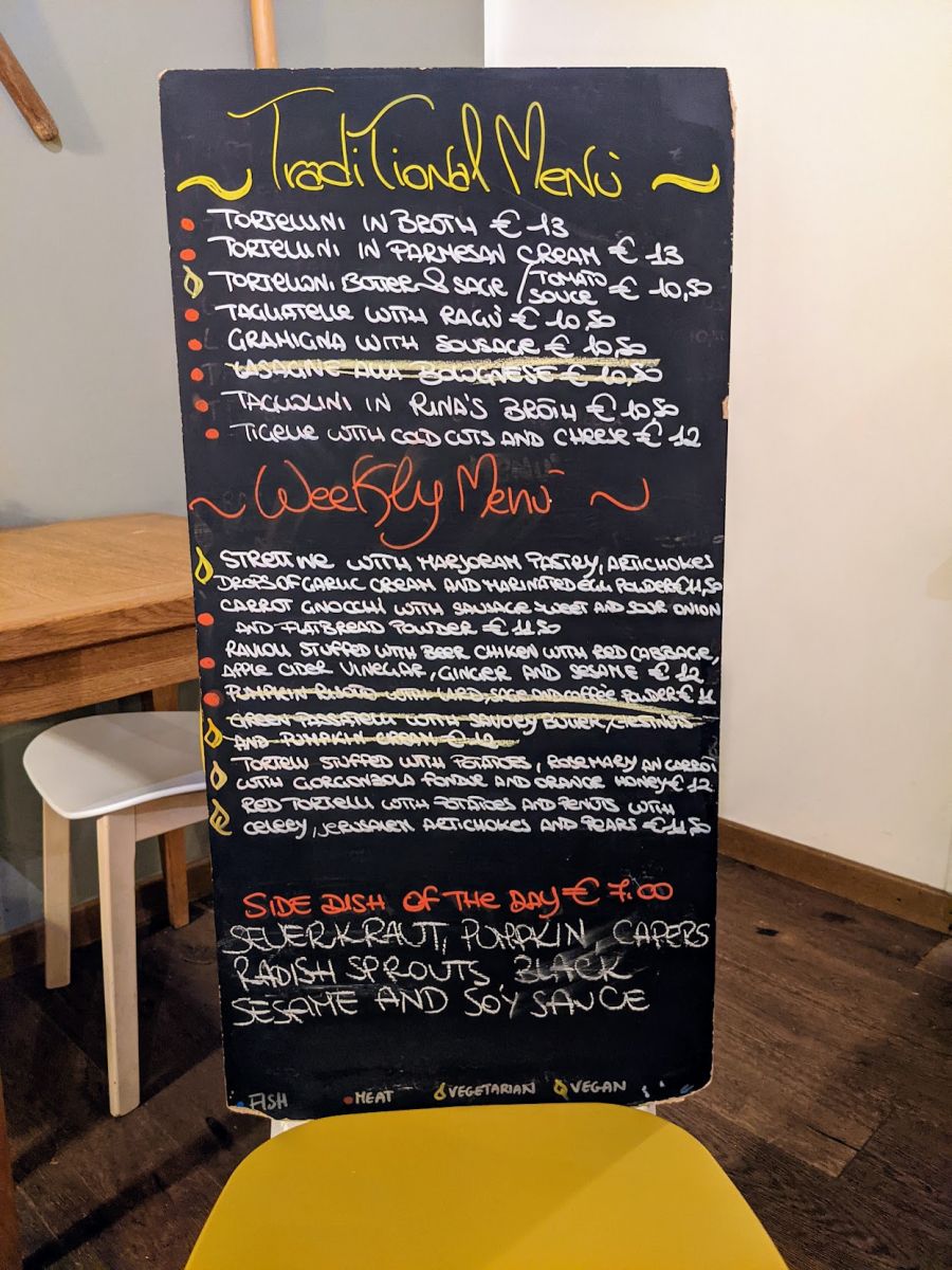 The daily menu on a chalkboard