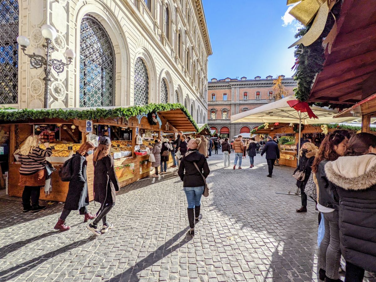 Teresa checking out the stalls at a Christmas Market