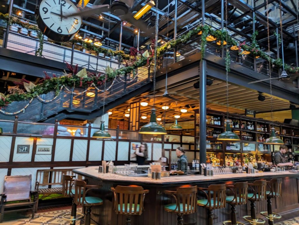 Interior of Dishoom, an Indian restaurant