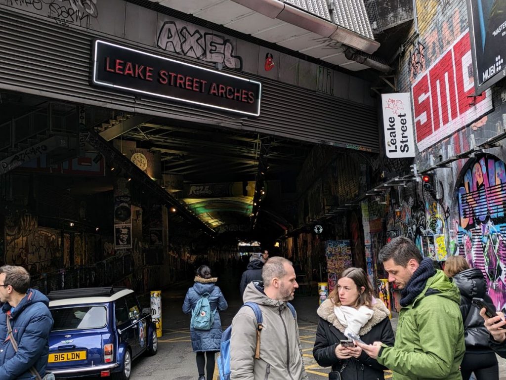 Photo of the entrance to Leake Street Arches, with a sign above the tunnel entrance
