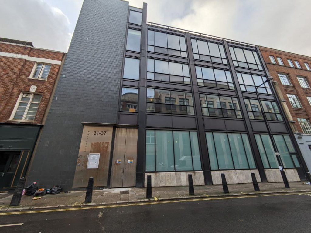 Front of what was Whitfield Street Studios, now a Sony recording studio,