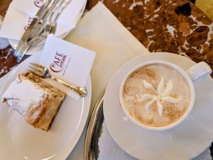Coffee and apple strudel at Café Central
