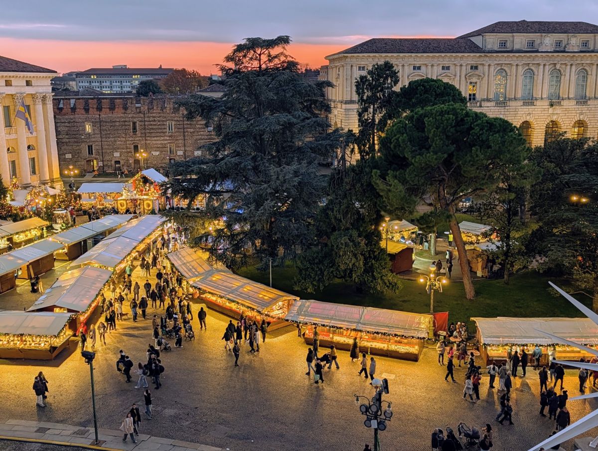 View of the Verona Christmas Market from atop the Arena