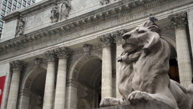 Lion statue in front of the New York Public Library